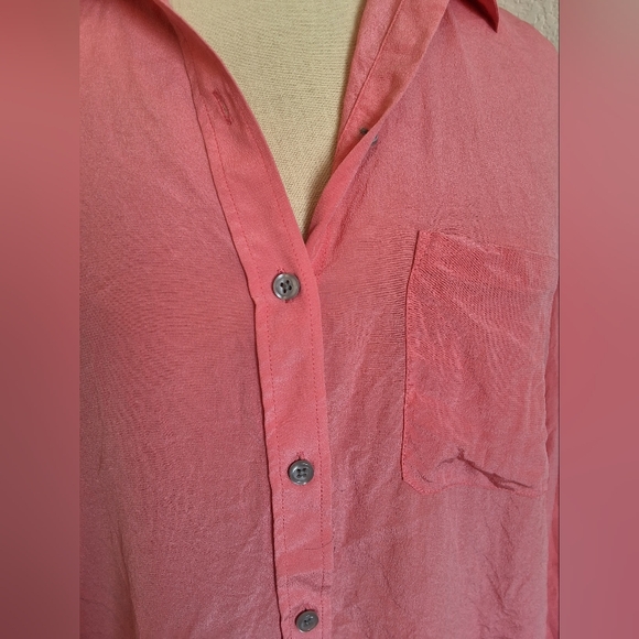 100% SILK ANN TAYLOR Button Up Long Sleeve Pocket Shirt/ Blouse Med Pink - Picture 5 of 13